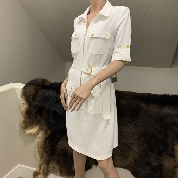 New Zip-Front Shirt Dress with Pockets & Belt - Picture 4 of 13